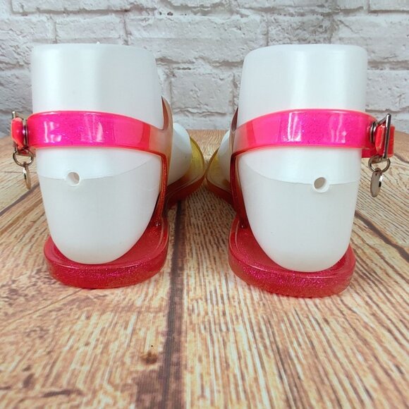 Jessica Simpson 6 Jelly Sandals Pink Yellow Ombre Glitter T-Strap Buckle Summer - Picture 6 of 14